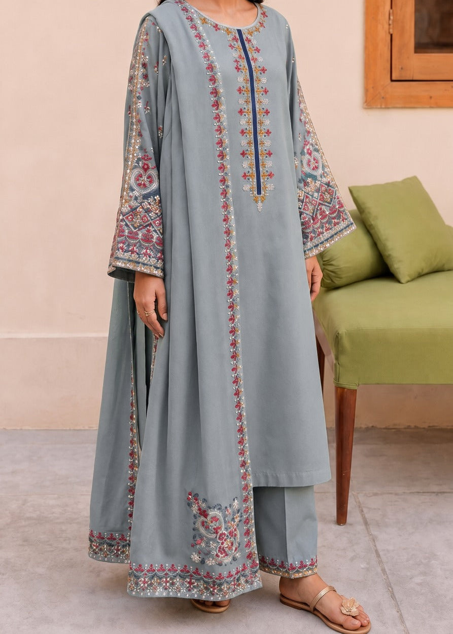 Grace S1591-Embroidered 3pc Lawn Dress With Embroidered chiffon Dupatta.