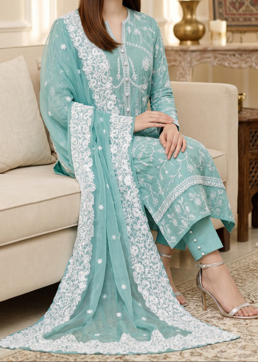 Grace S1610 - Embroidered 3pc Lawn Dress With Embroidered Chiffon Dupatta.