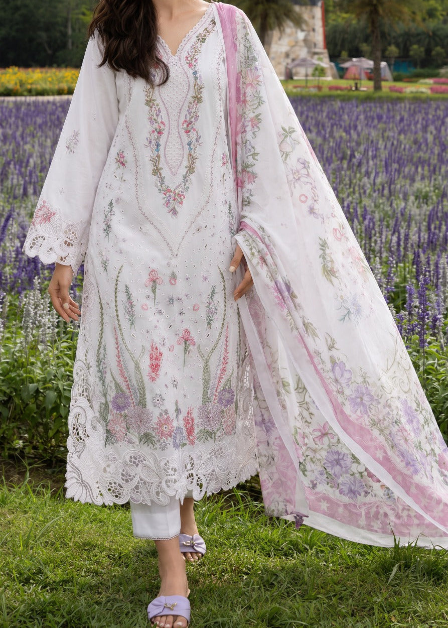 Grace S1614 - Embroidered 3pc Chikankari Lawn Dress With Printed Voile Dupatta.