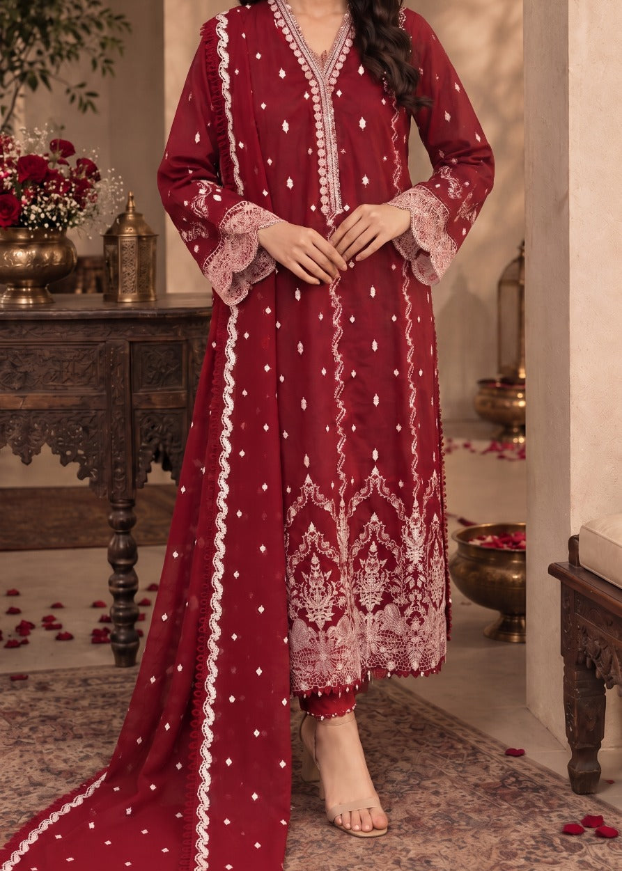 Grace S1618 - Embroidered 3pc Lawn Dress With Embroidered Chiffon Dupatta.