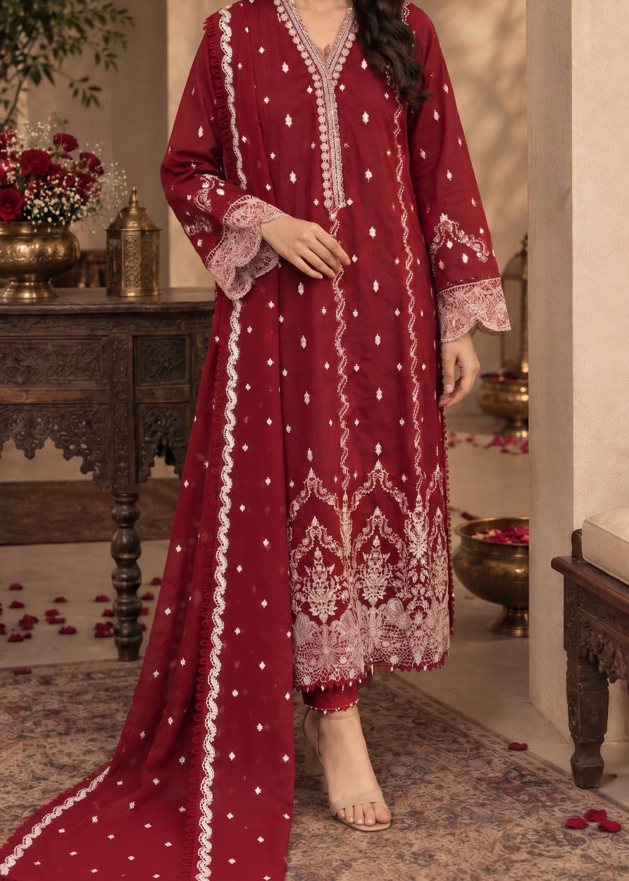 Grace S1618 - Embroidered 3pc Lawn Dress With Embroidered Chiffon Dupatta.