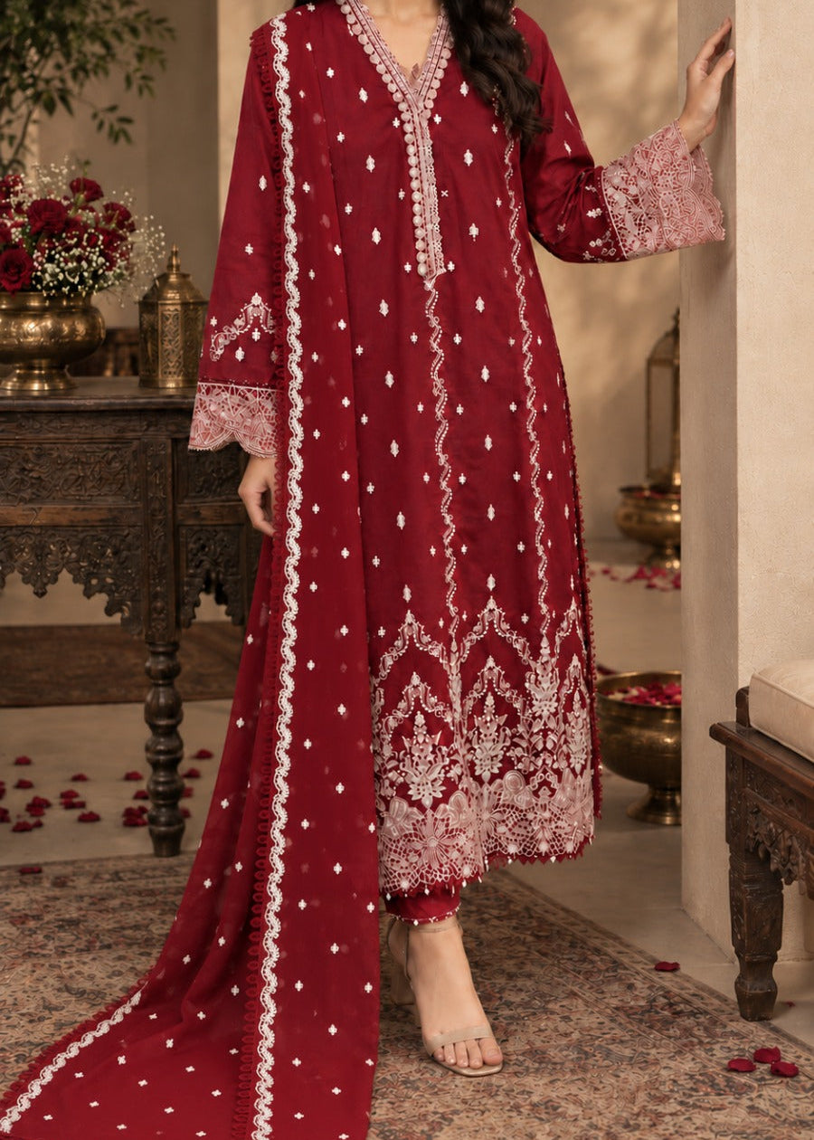 Grace S1618 - Embroidered 3pc Lawn Dress With Embroidered Chiffon Dupatta.