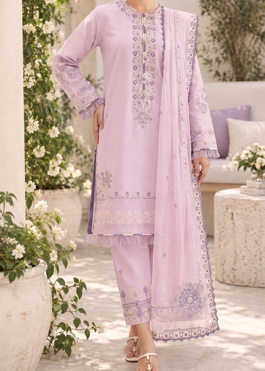 Grace S1616 - Embroidered 3pc Lawn Dress With Embroidered Khadi Net Dupatta.