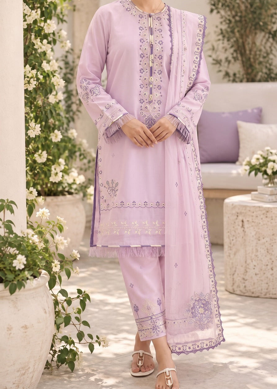 Grace S1616 - Embroidered 3pc Lawn Dress With Embroidered Khadi Net Dupatta.