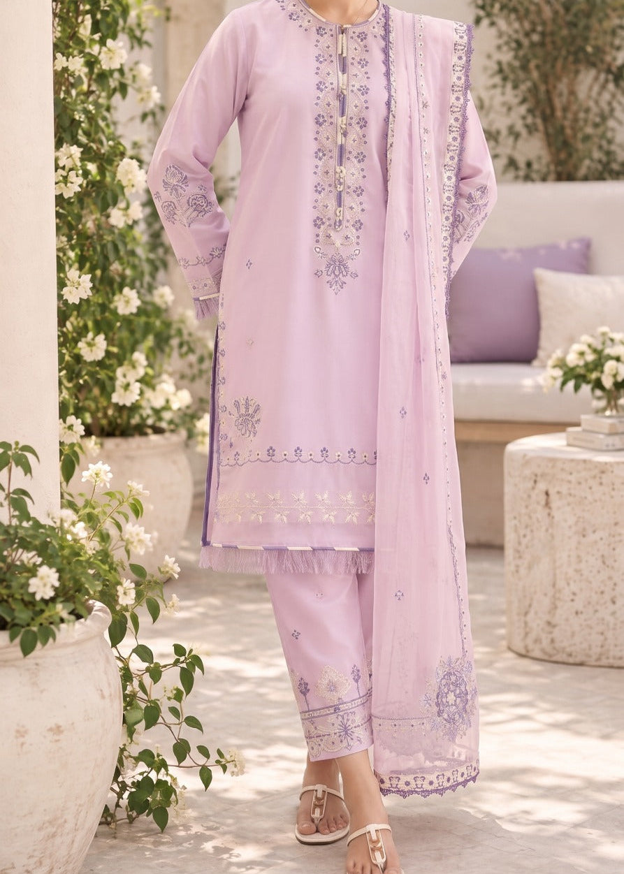 Grace S1616 - Embroidered 3pc Lawn Dress With Embroidered Khadi Net Dupatta.