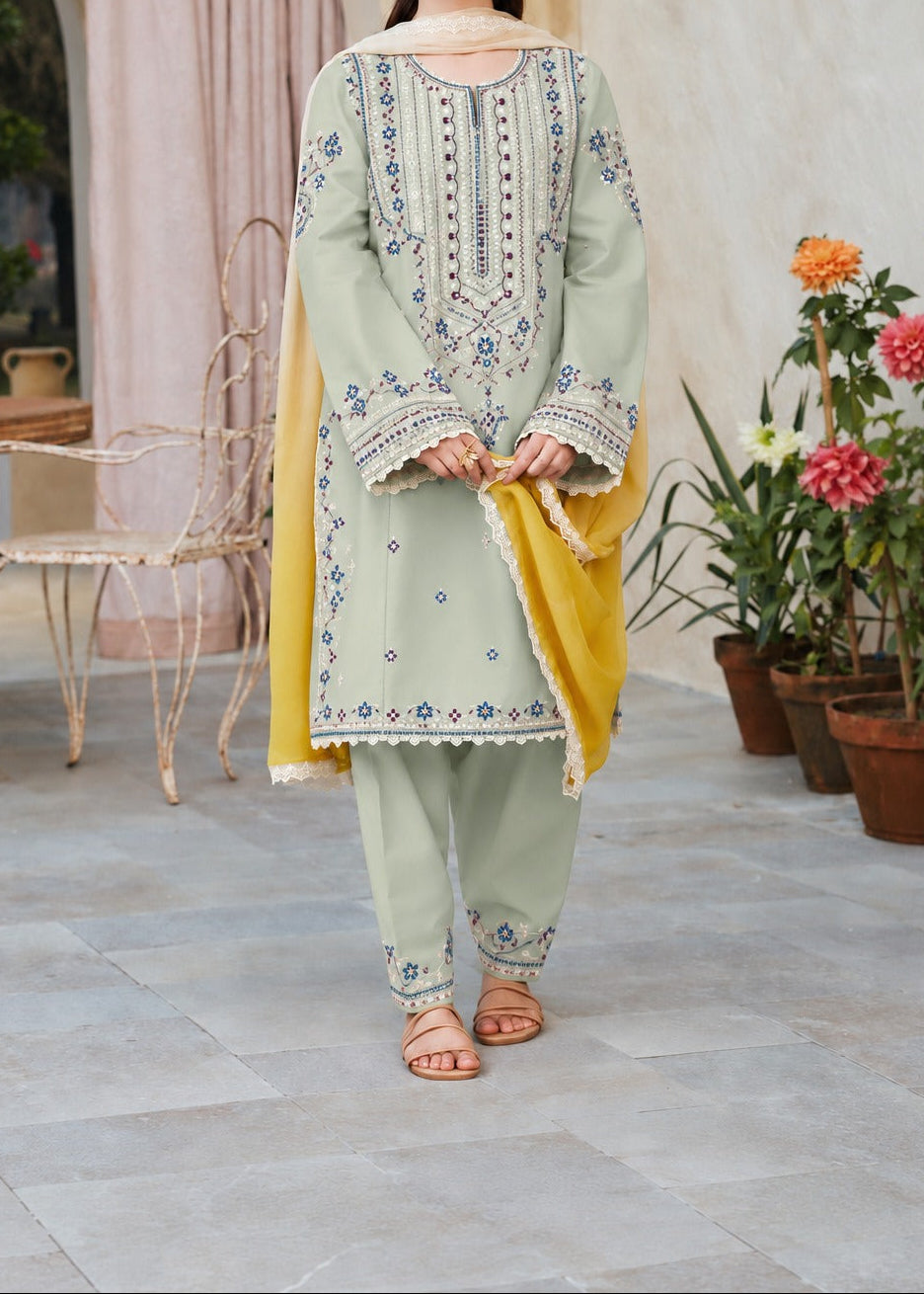 Grace S1619 - Embroidered 3pc Lawn Dress With Printed Chiffon Dupatta.