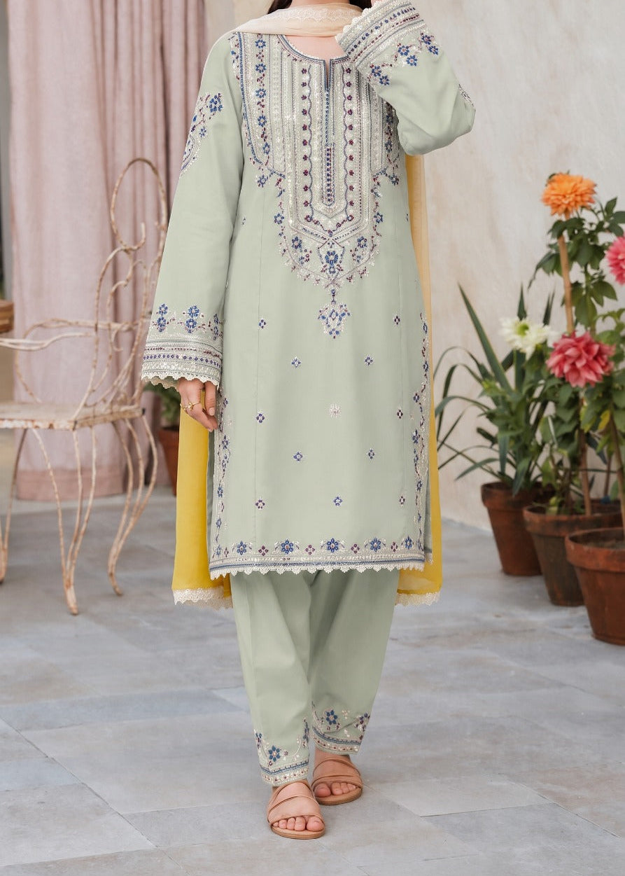 Grace S1619 - Embroidered 3pc Lawn Dress With Printed Chiffon Dupatta.