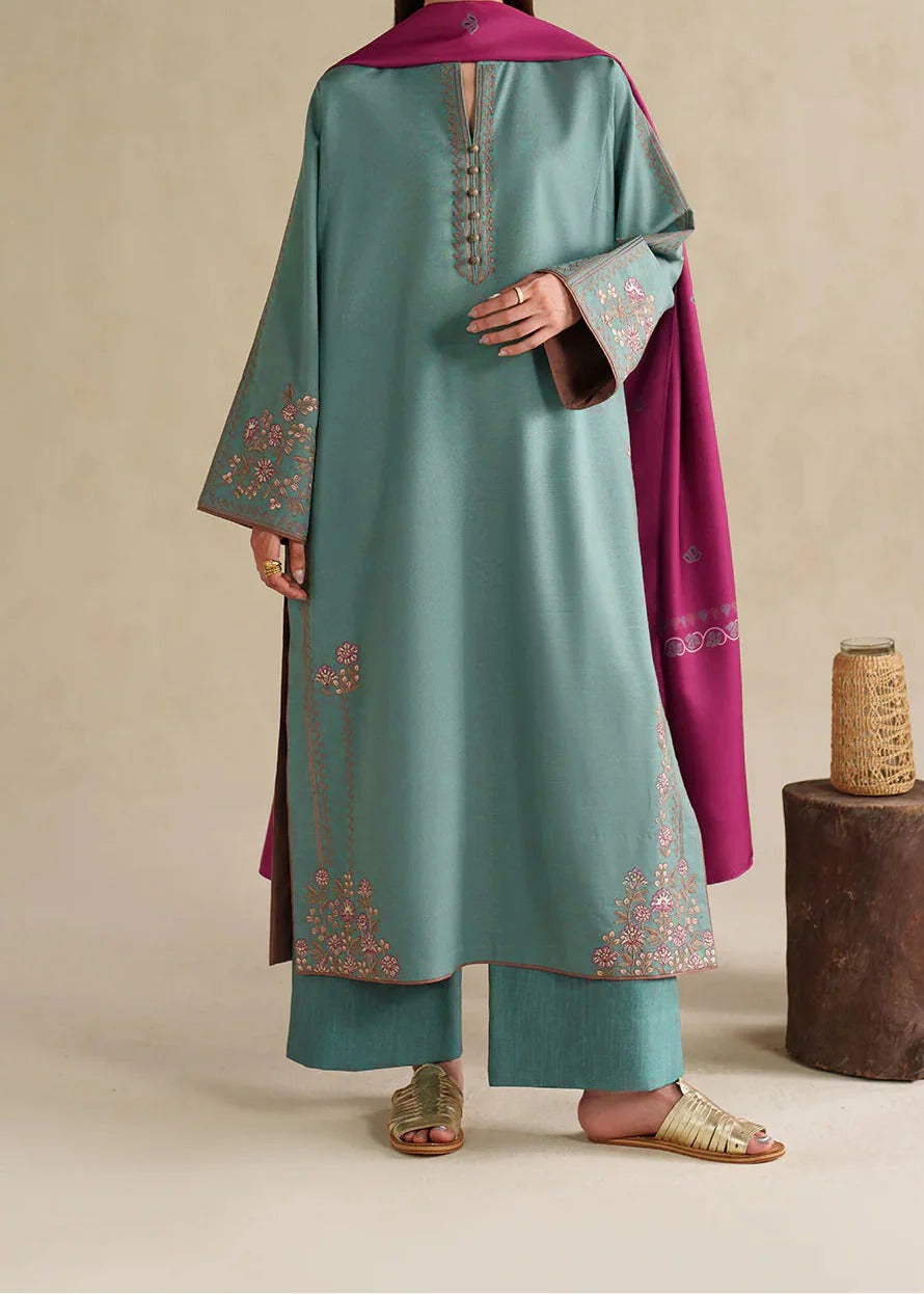 Grace W978-Embroidered 3pc Marina Dress With Printed Shawl.