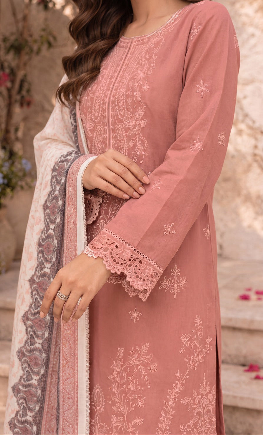 Grace W1051 - Embroidered 3pc Marina Dress With Printed Shawl.