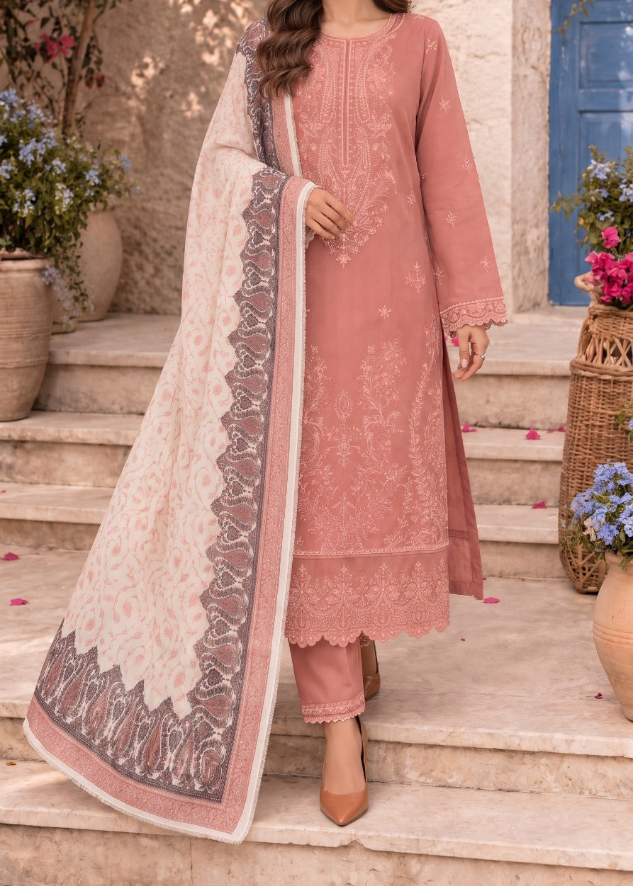 Grace W1051 - Embroidered 3pc Marina Dress With Printed Shawl.
