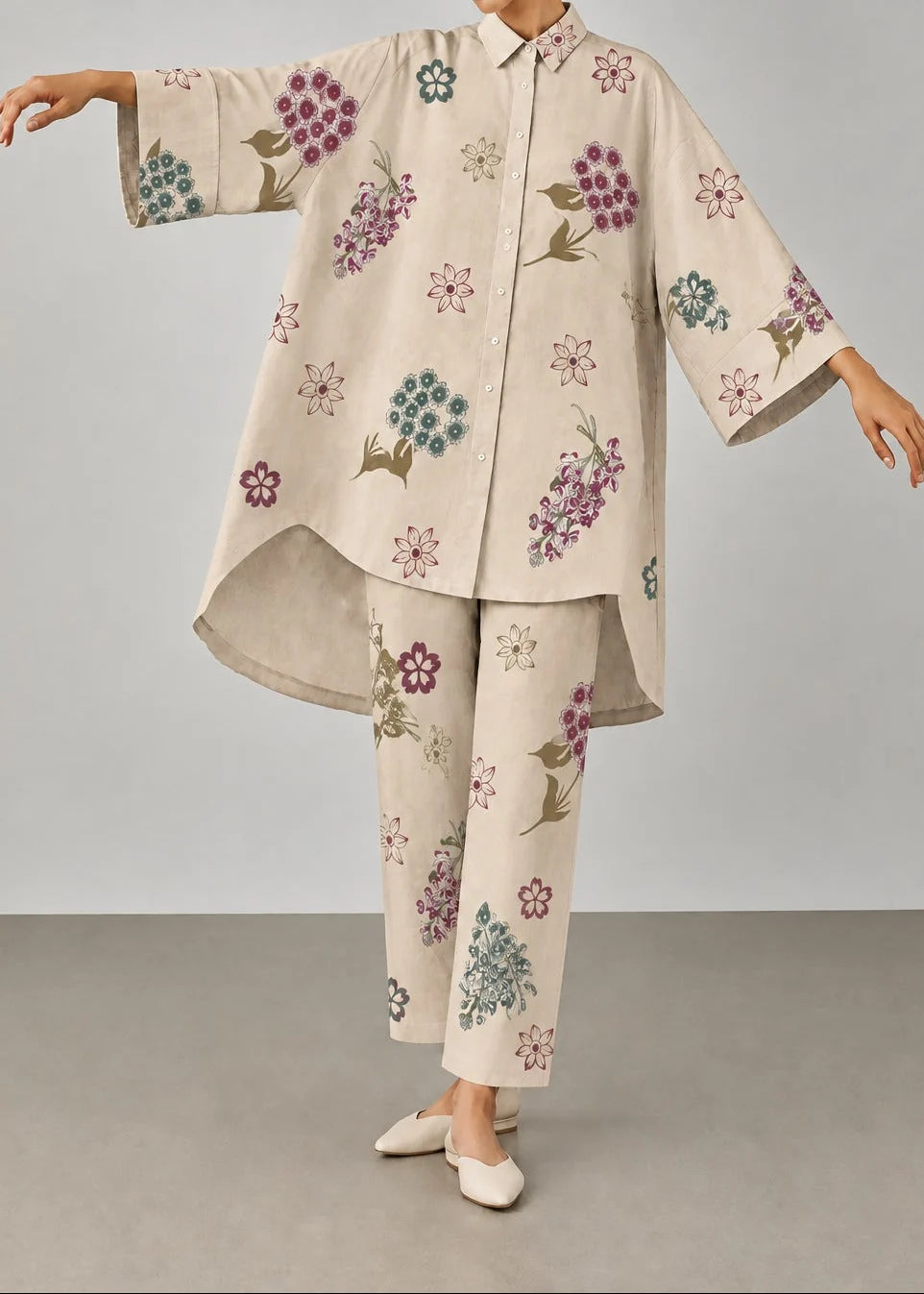Grace Z-(W1062) - Stitched Digital Printed 2pc Silk Dress.