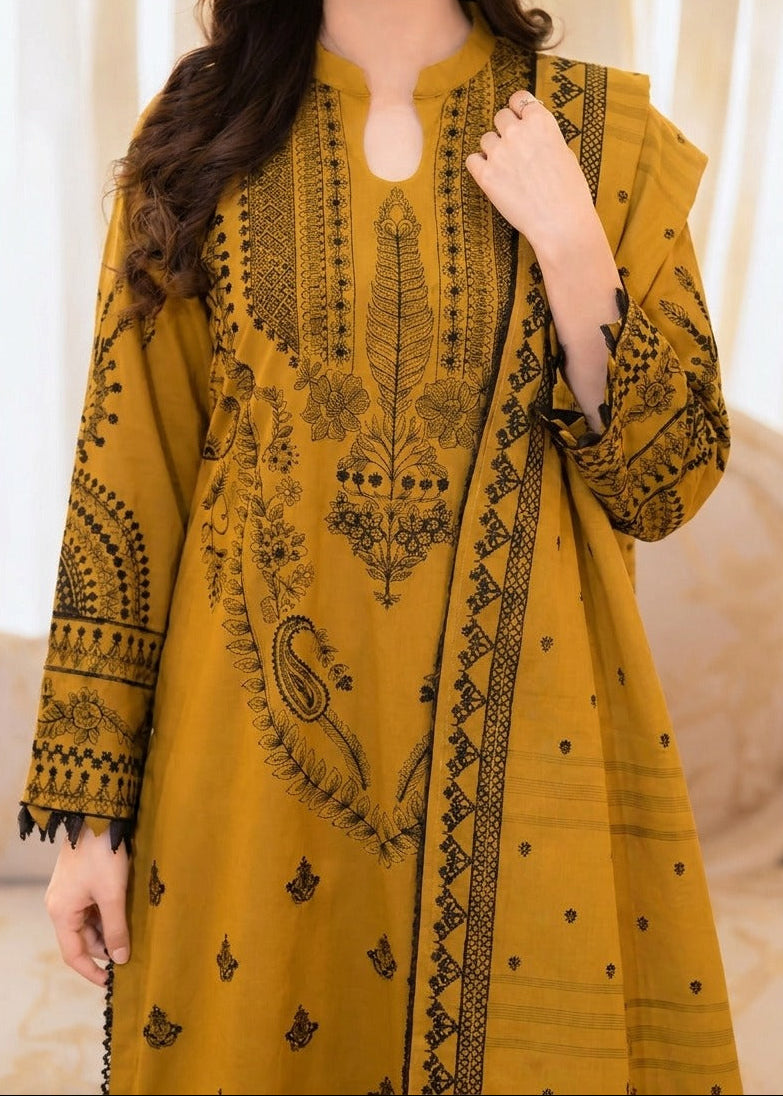 Grace W1082 - Embroidered 3pc Marina  Dress With Printed Shawl.