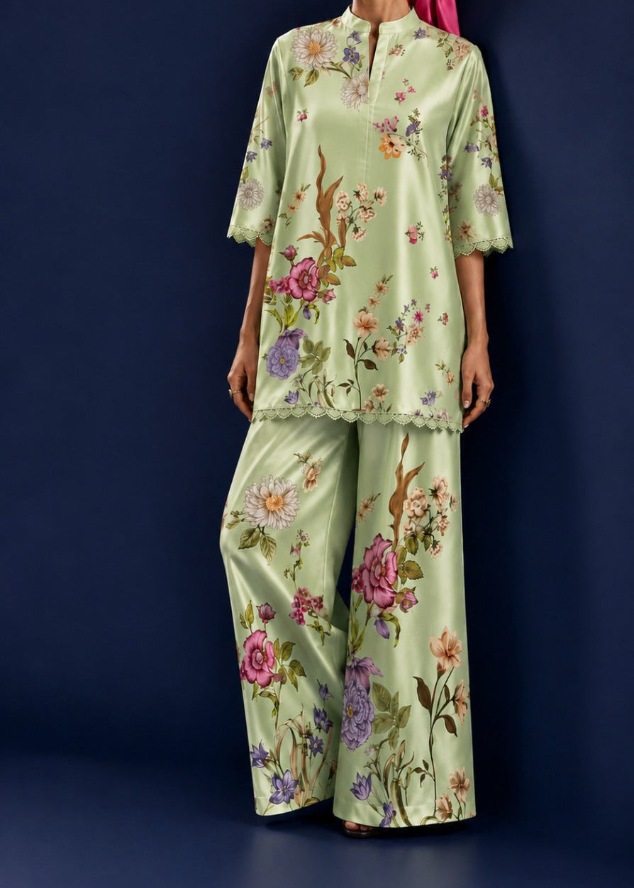 Grace W1063 - Digital Printed 2pc Silk Dress.