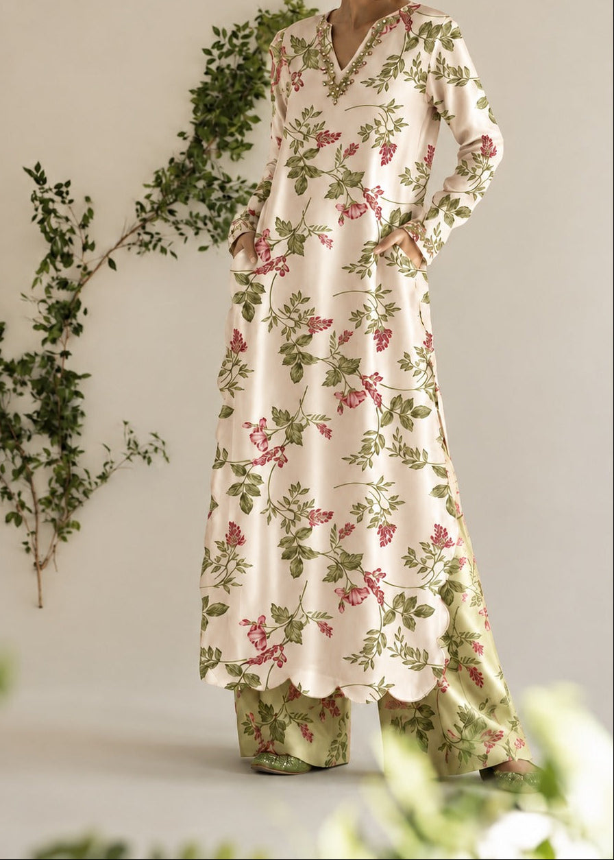 Grace W1061 - Digital Printed 2pc Silk Dress.