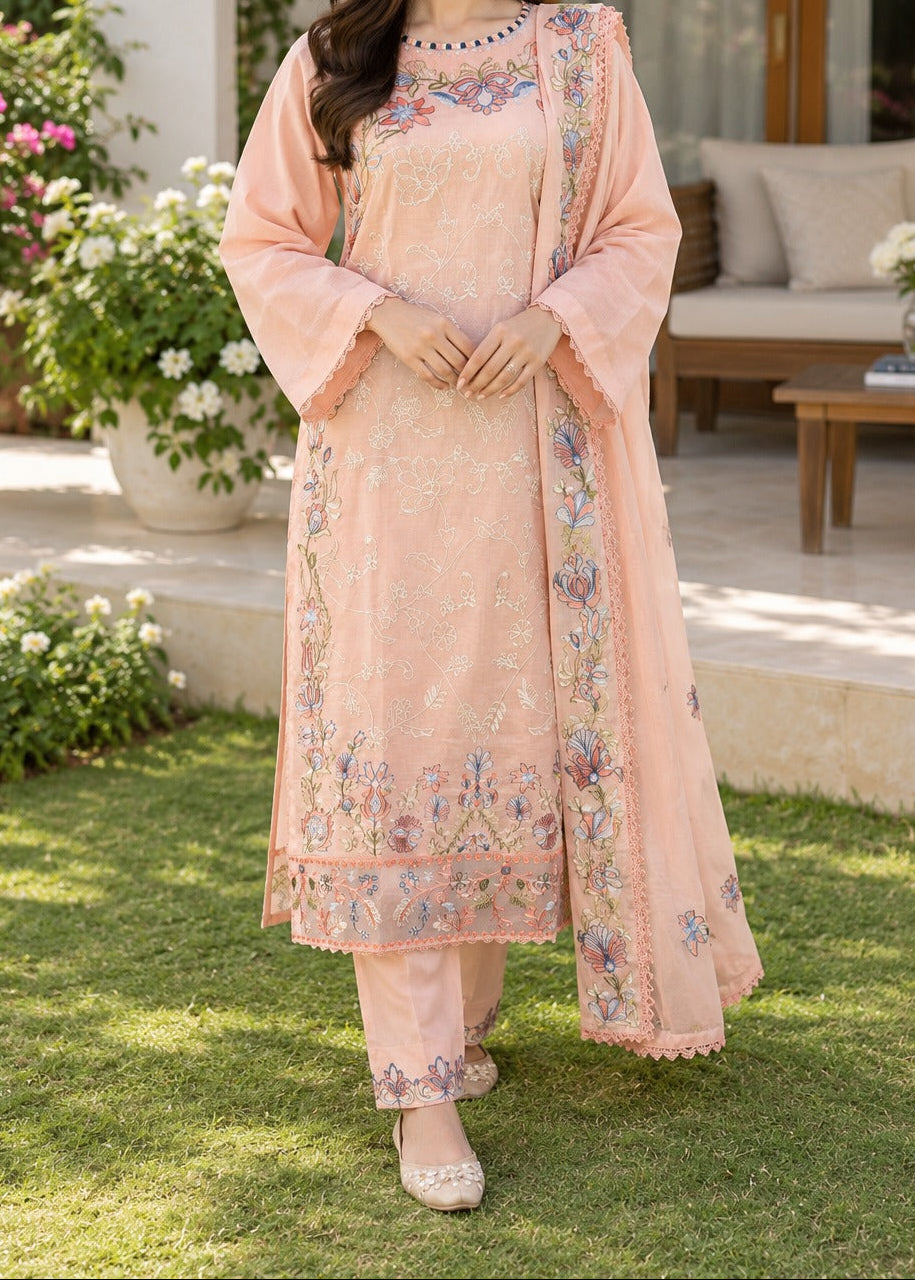 Grace S1629 - Embroidered 3pc Lawn Dress With Embroidered  Chiffon Dupatta.