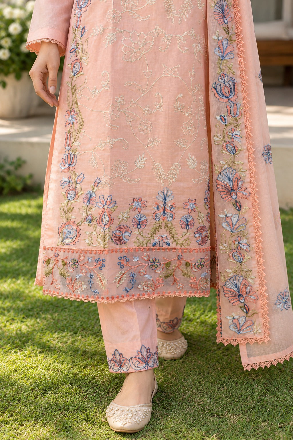 Grace W1086 - Embroidered 3pc Marina  Dress With Embroidered Marina Shawl.