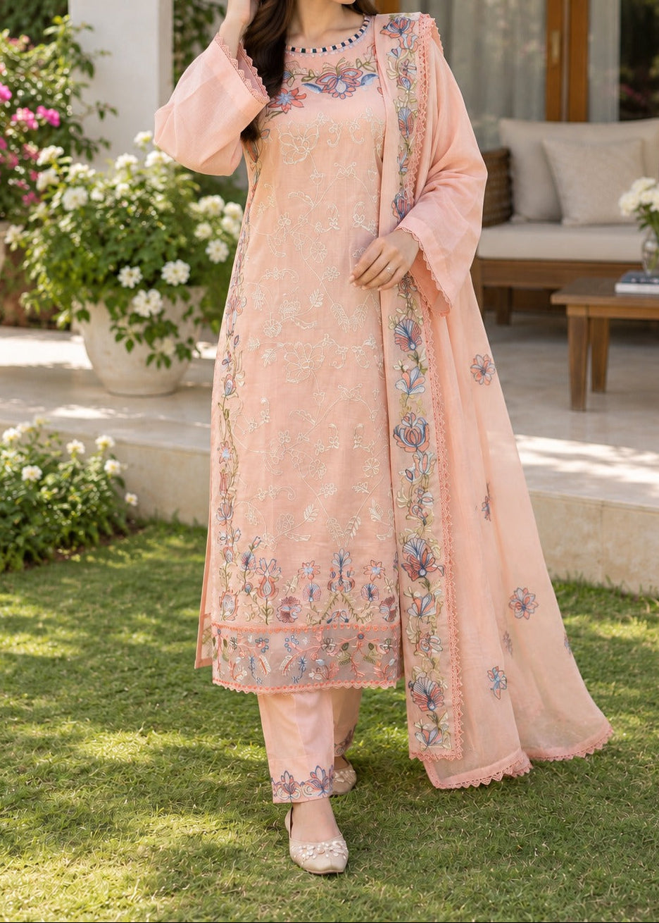 Grace W1086 - Embroidered 3pc Marina  Dress With Embroidered Marina Shawl.
