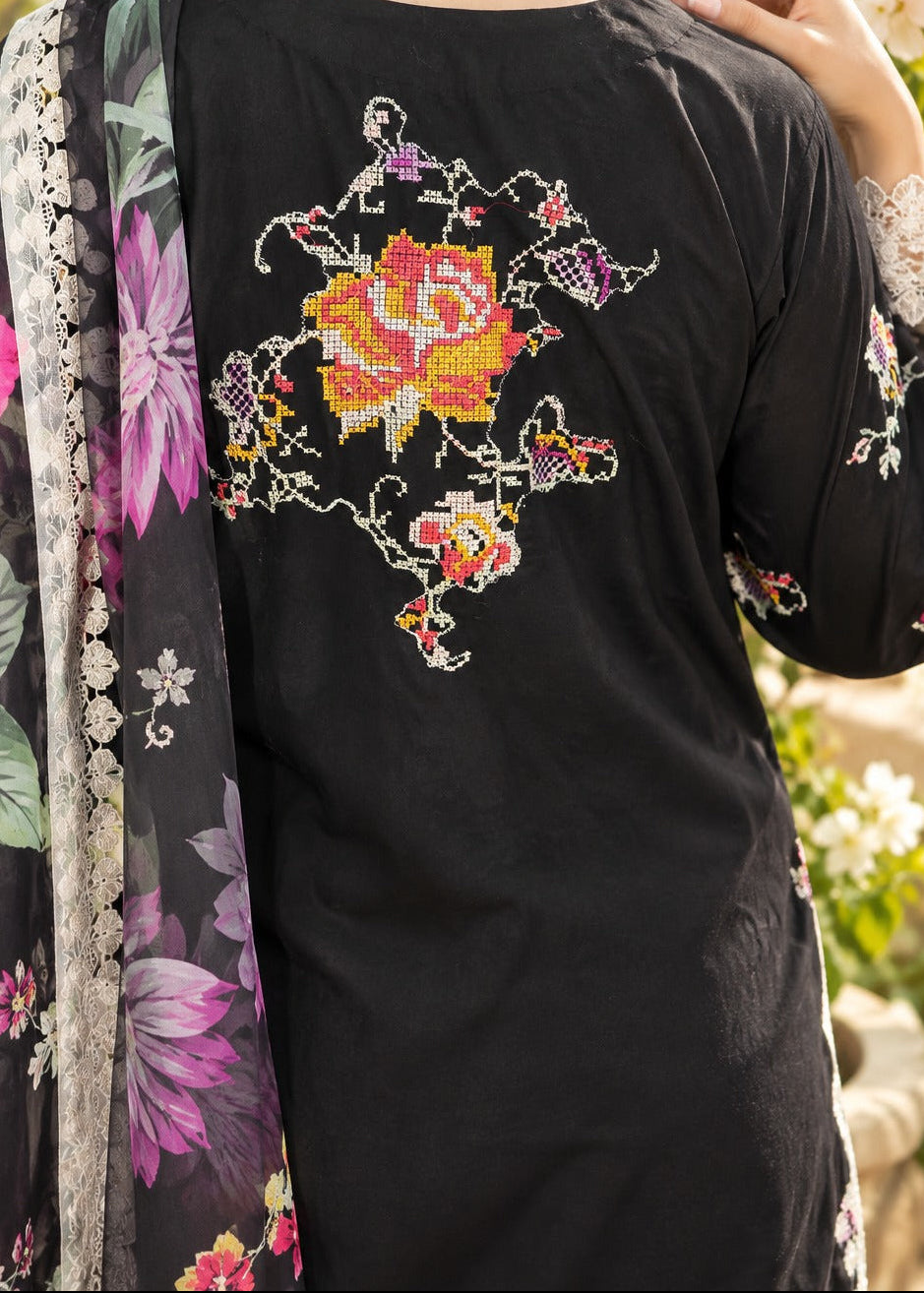 Grace S1632 - Embroidered 3pc Lawn Dress With Printed Chiffon Dupatta.