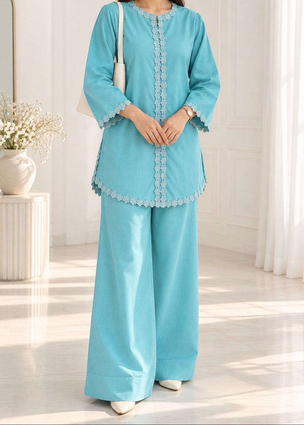 C-S 073- STITCHED 2PC LAWN CO-ORD SET.