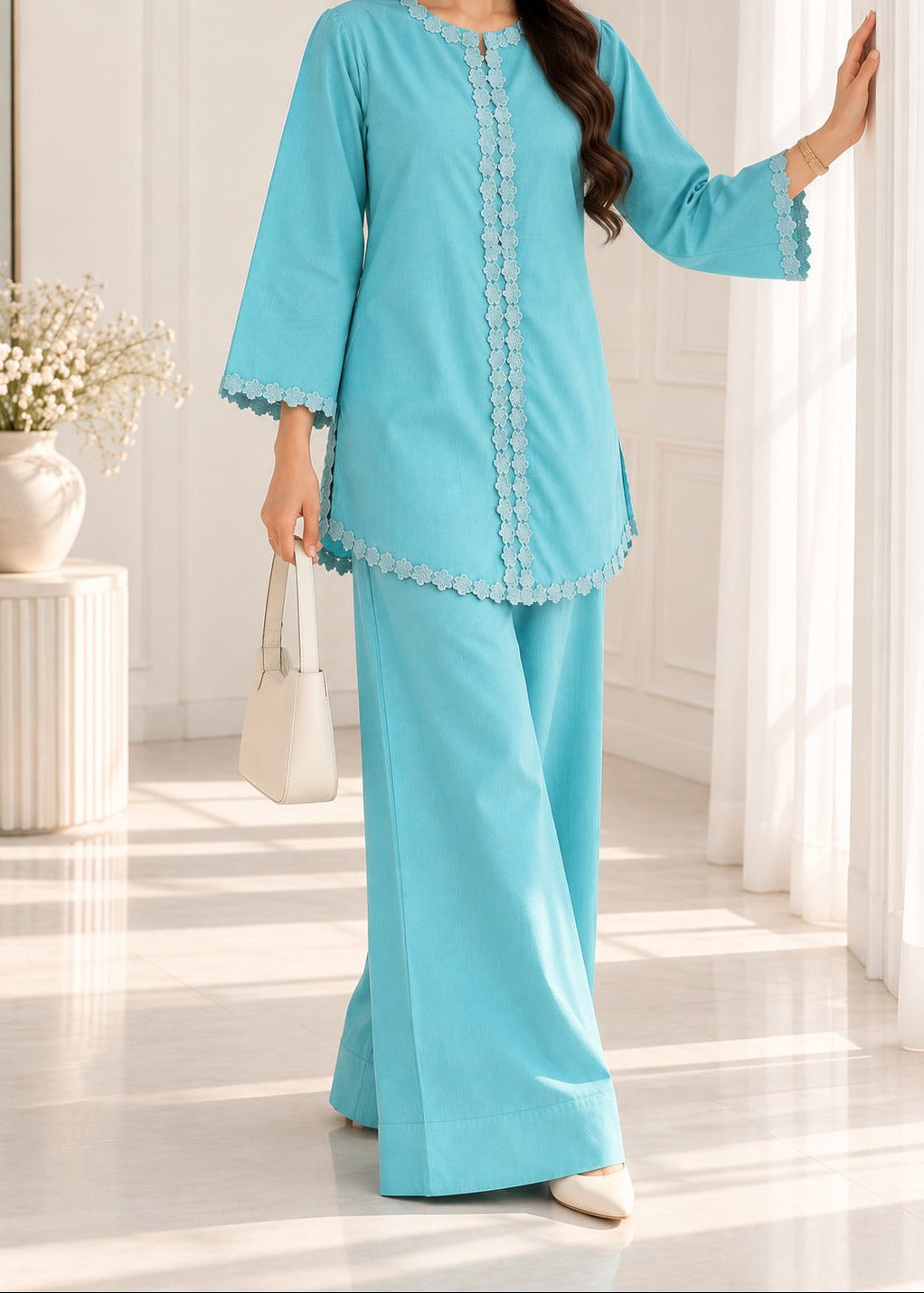 C-S 073- STITCHED 2PC LAWN CO-ORD SET.