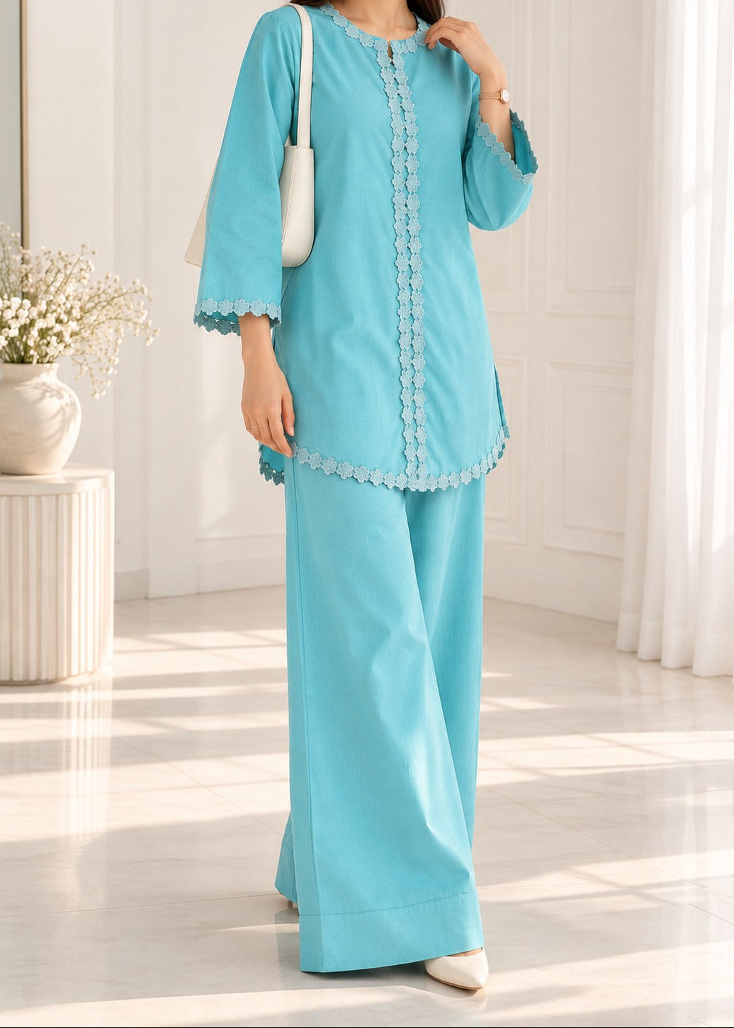C-S 073- STITCHED 2PC LAWN CO-ORD SET.