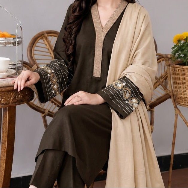Grace W1097 - Embroidered 3pc Marina Dress With Embroidered Marina Shawl.