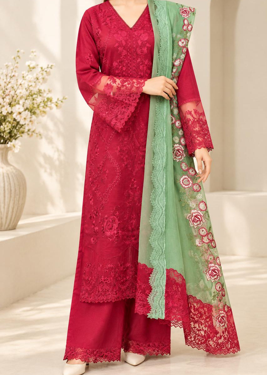 Grace S1539-Embroidered 3pc Lawn Dress With Embroidered Organza Dupatta.