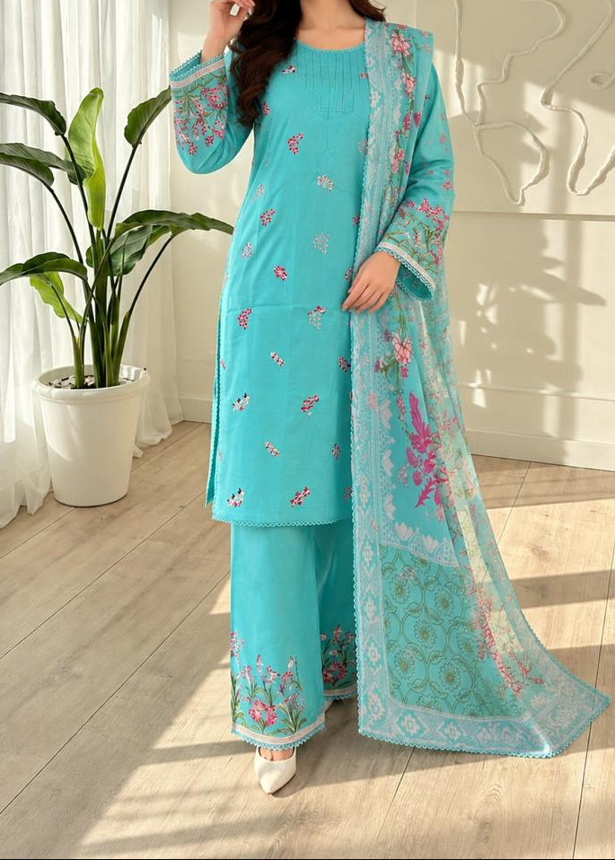Grace S1634 - Embroidered 3pc Lawn Dress With Printed Chiffon Dupatta.