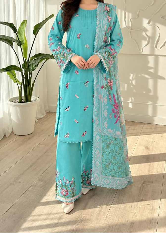 Grace S1634 - Embroidered 3pc Lawn Dress With Printed Chiffon Dupatta.