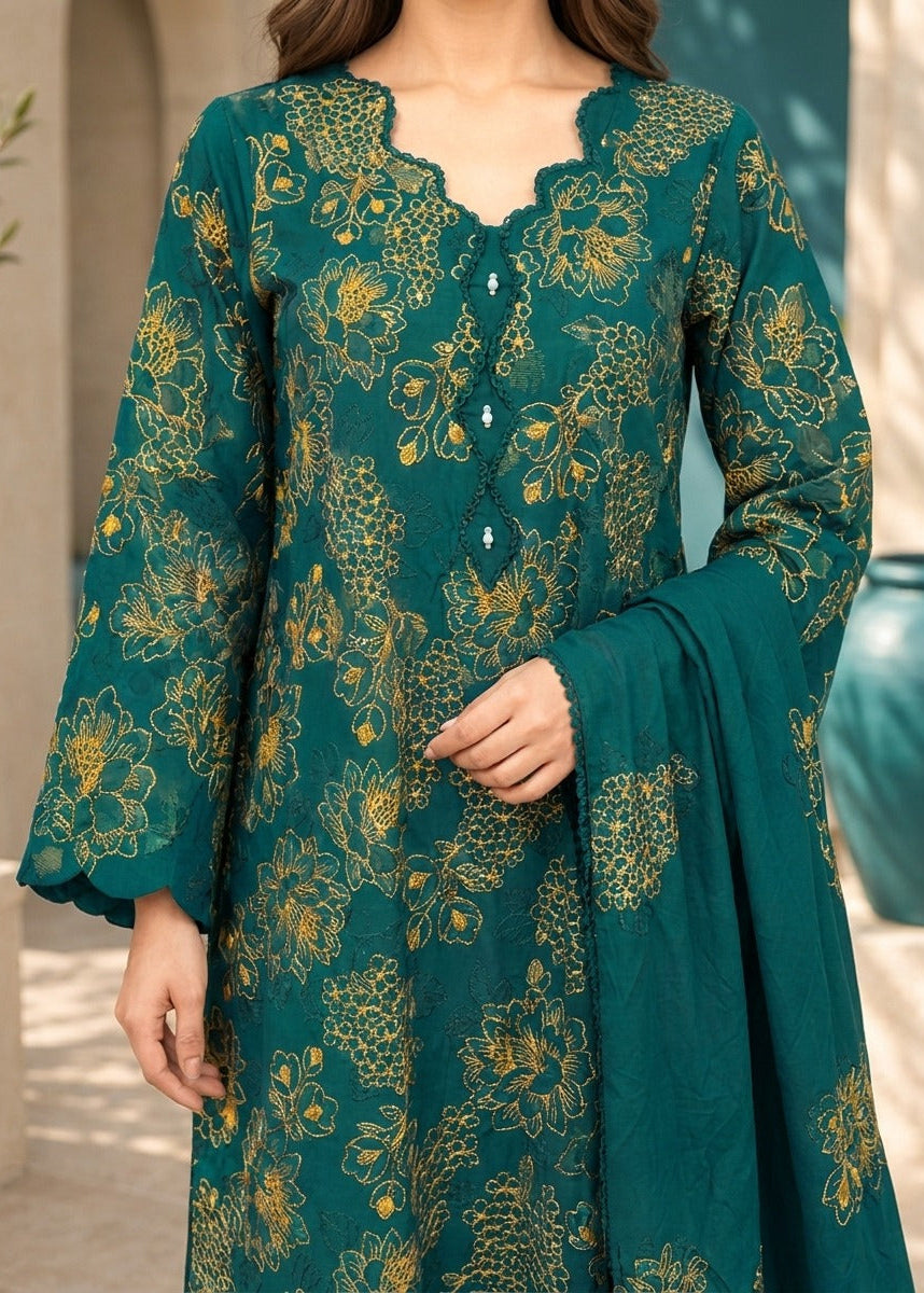 Grace W1103 - Embroidered 3pc Marina Dress With Embroidered Marina Shawl.