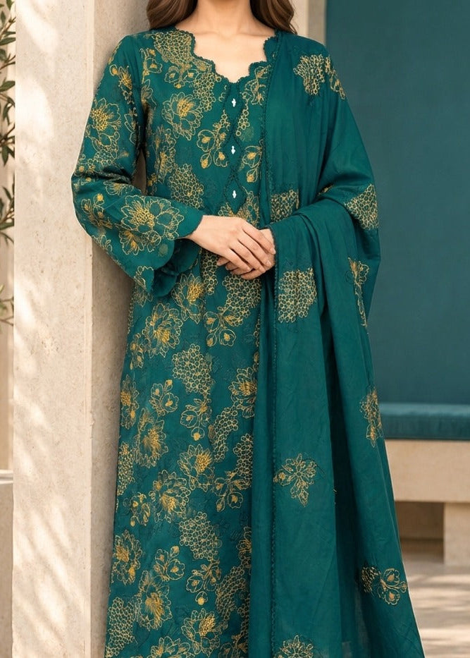Grace W1103 - Embroidered 3pc Marina Dress With Embroidered Marina Shawl.