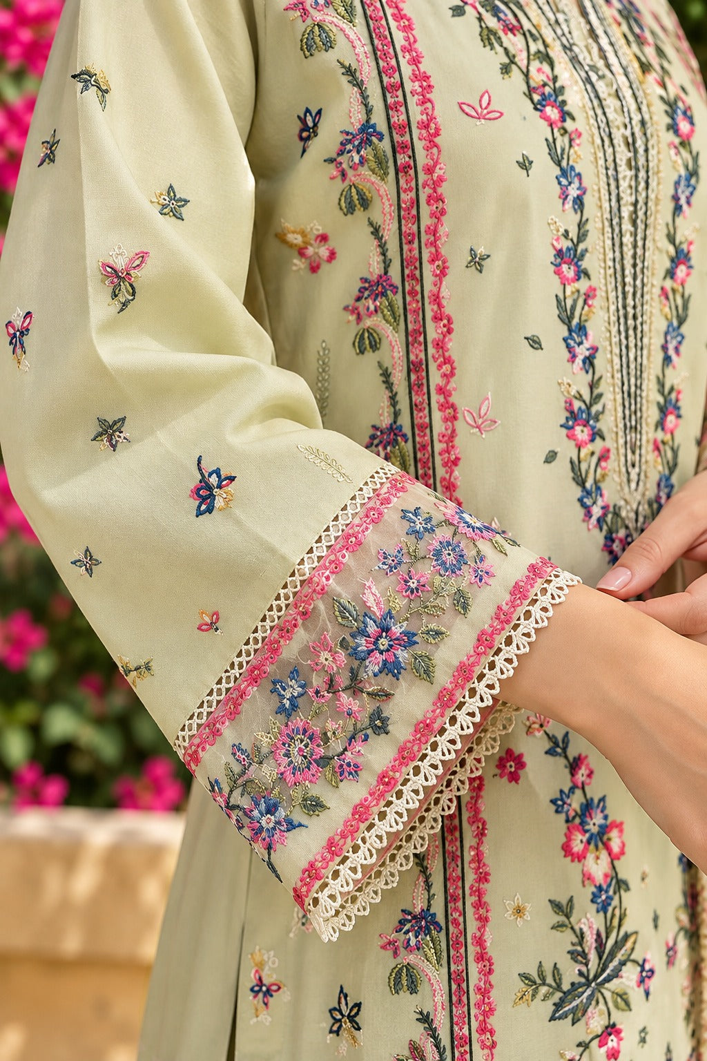 Grace W1075 - Embroidered 3pc Marina Dress With Embroidered Chiffon Dupatta.
