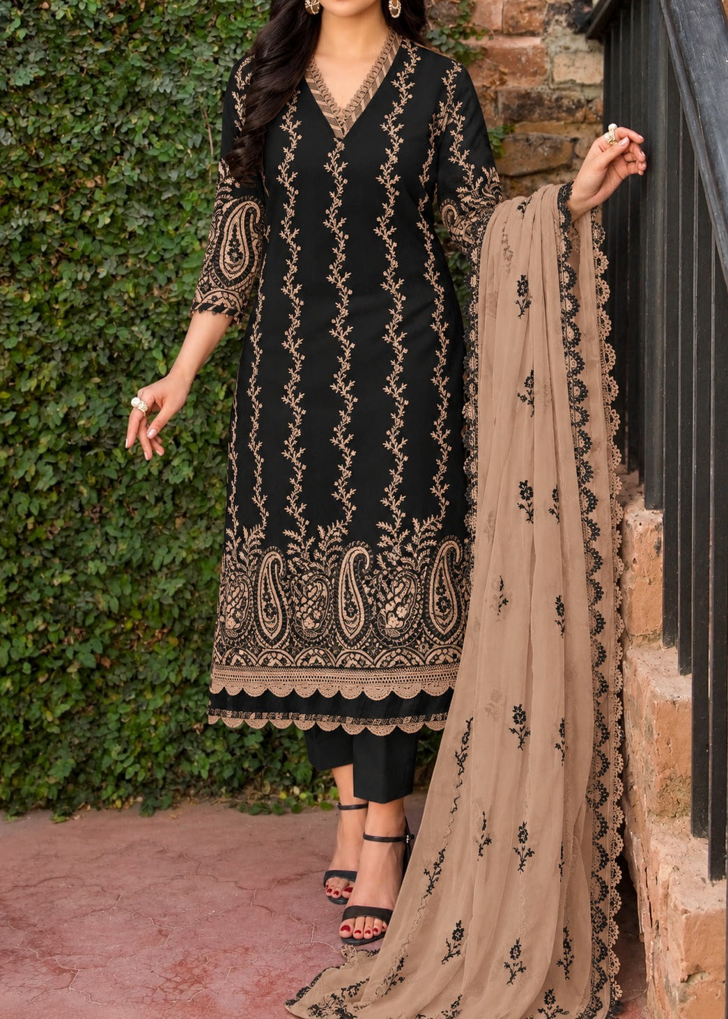 Grace W1106 - Embroidered 3pc Marina Dress With Embroidered Marina Shawl.