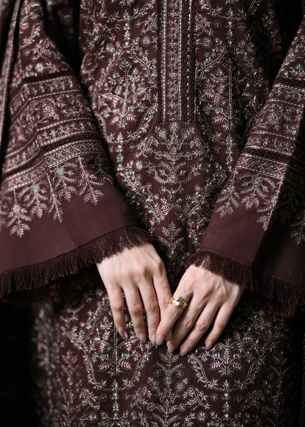 Grace W1114 - Embroidered 3pc Marina Dress With Embroidered Marina Shawl.
