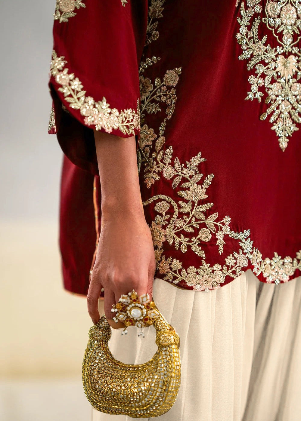 Grace W1115 - Embroidered 2pc Silk Dress.