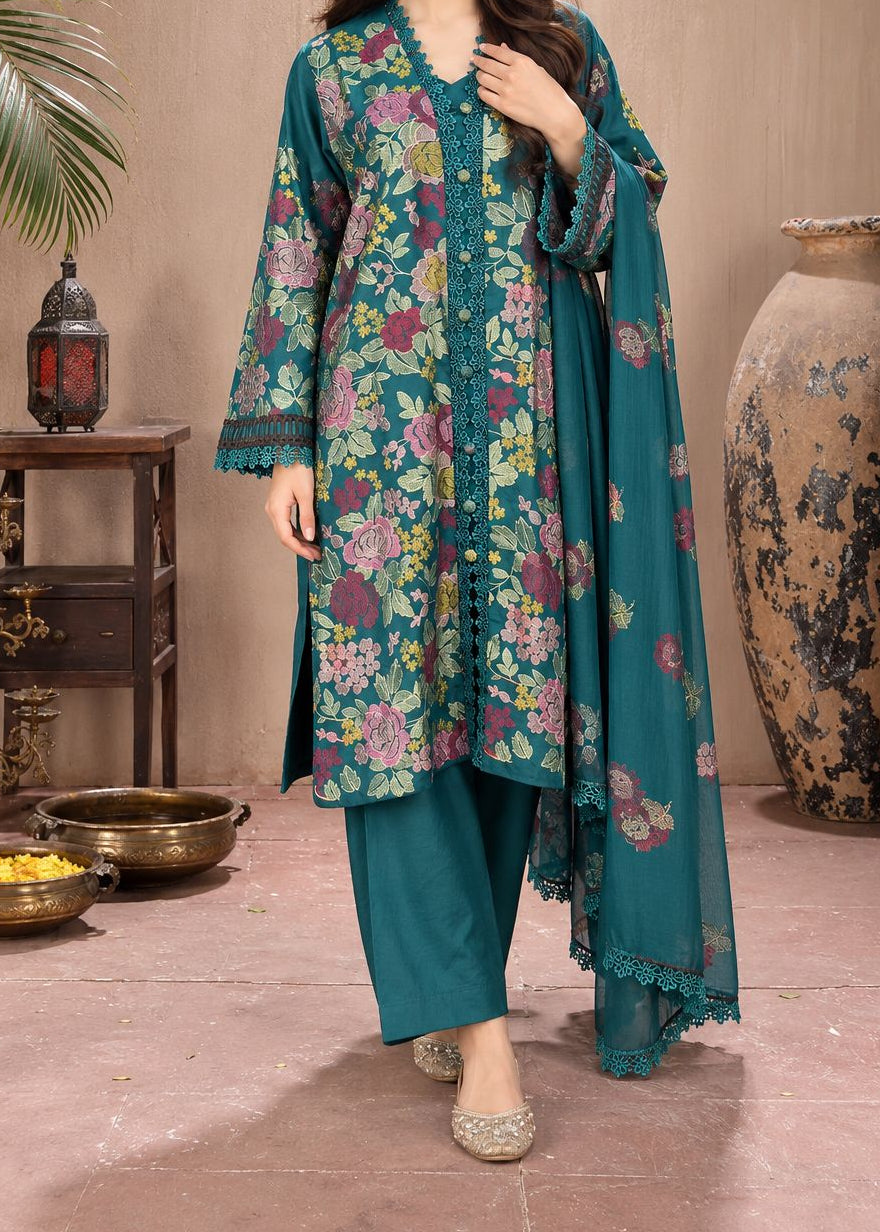 Grace W1122 - Embroidered 3pc Marina Dress With Embroidered Chiffon Dupatta.