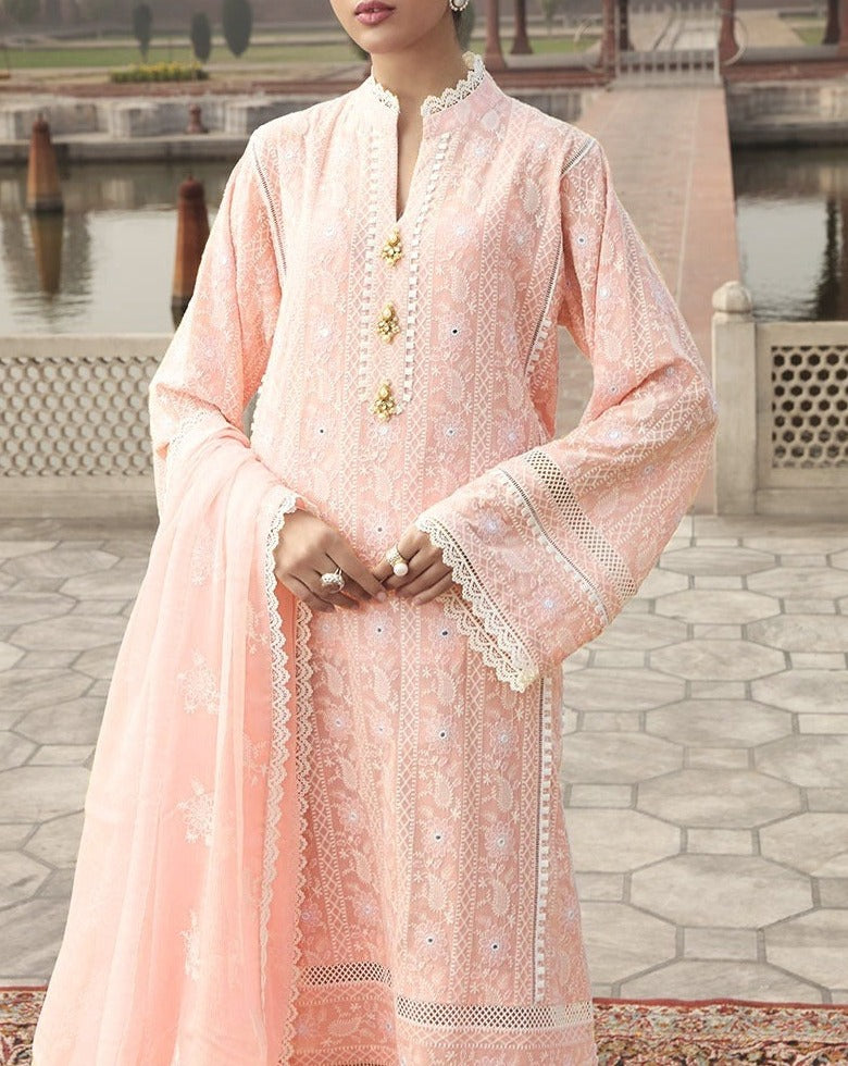 Grace S727-Embroidered 3pc Lawn dress with Embroidered chiffon dupatta.