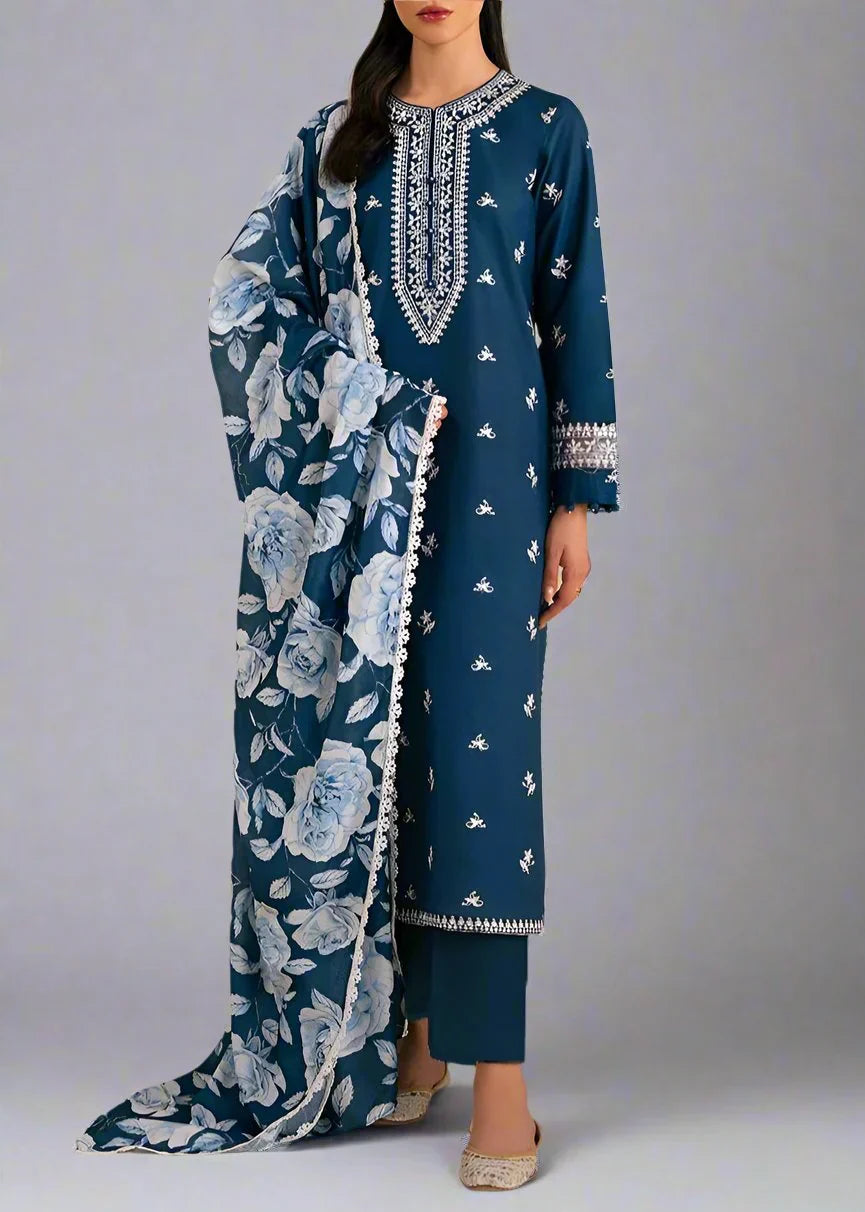Grace W693-Embroidered 3pc Linen Dress With Printed Shawl