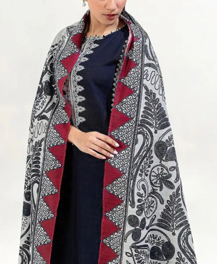 Grace Z-(W607)- Stitched Embroidered 3pc Marina Dress With Printed Shawl.