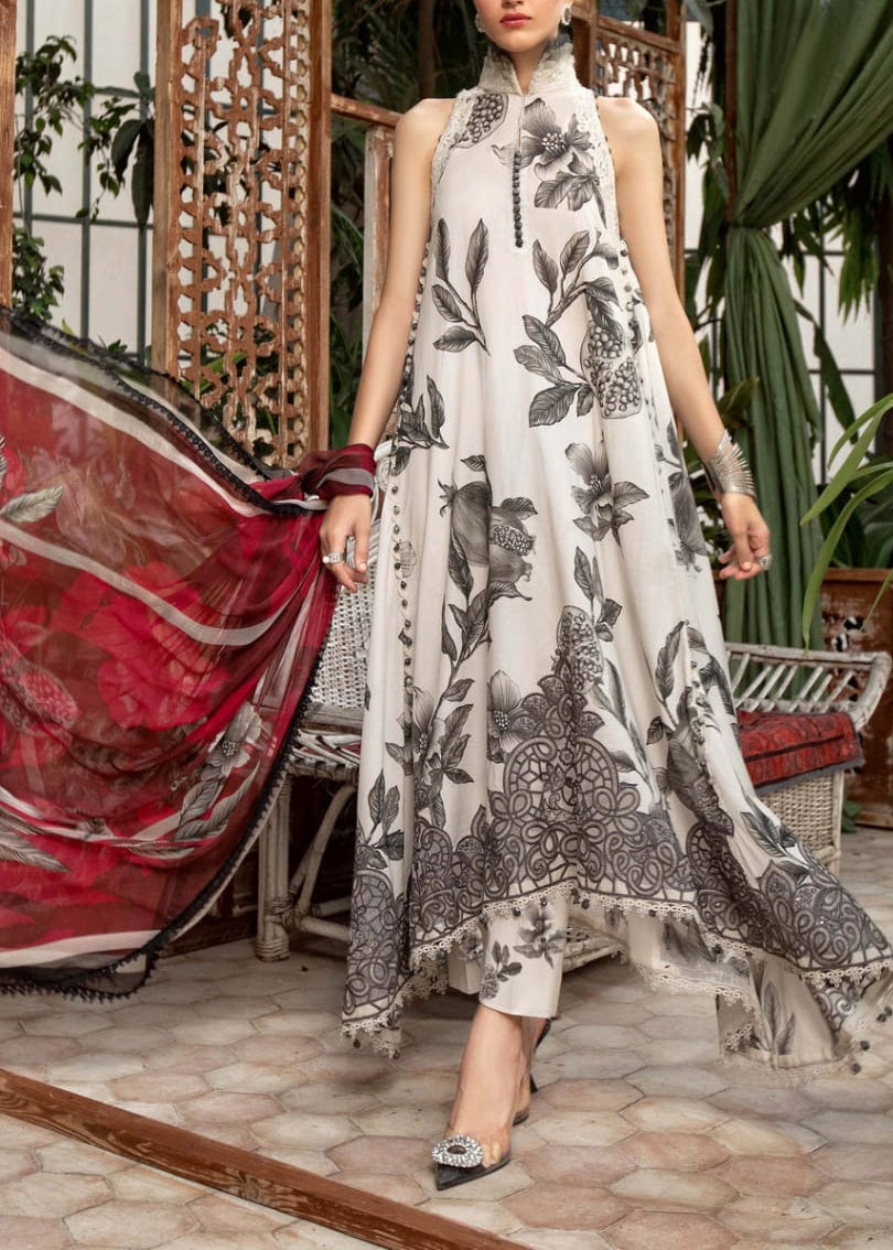 Grace S1014-Printed &amp; Embroidered 3pc Lawn Dress with Digital Printed Chiffon Dupatta.