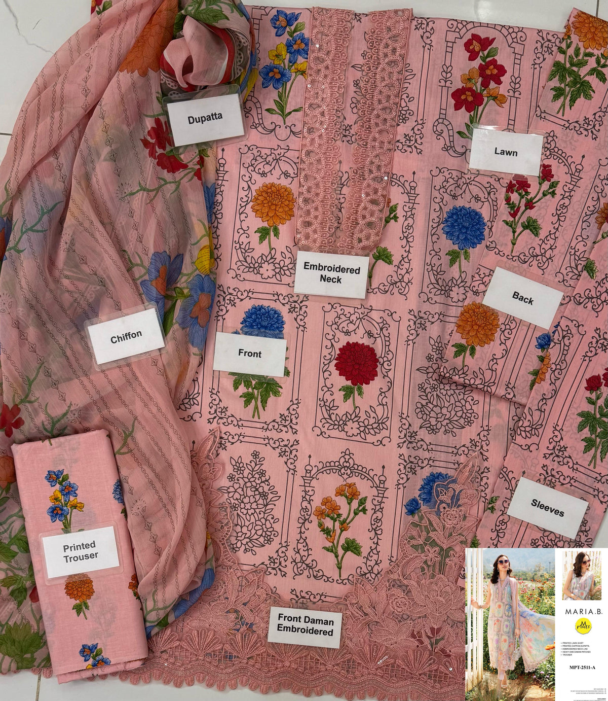 Grace S1097-Printed & Embroidered 3pc Lawn dress with Printed Chiffon Dupatta.