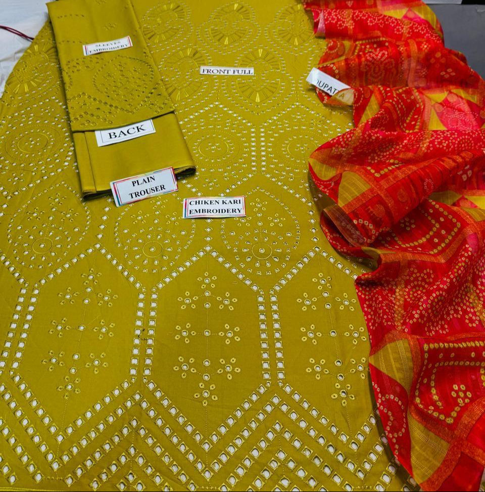 Grace S1082 Embroidered 3PC CHIKANKARI Lawn Dress With Printed Munar Dupatta.