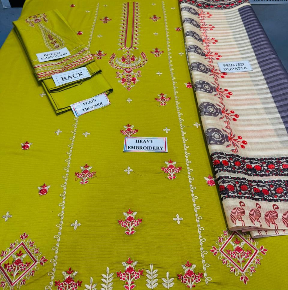 Grace S1091-Embroidered 3pc Lawn dress with Printed Munar Dupatta.