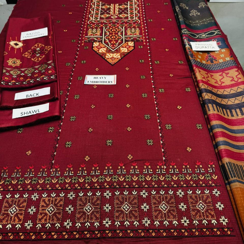 Grace S1046-Embroidered 3PC Lawn Dress with Printed Munar Dupatta.