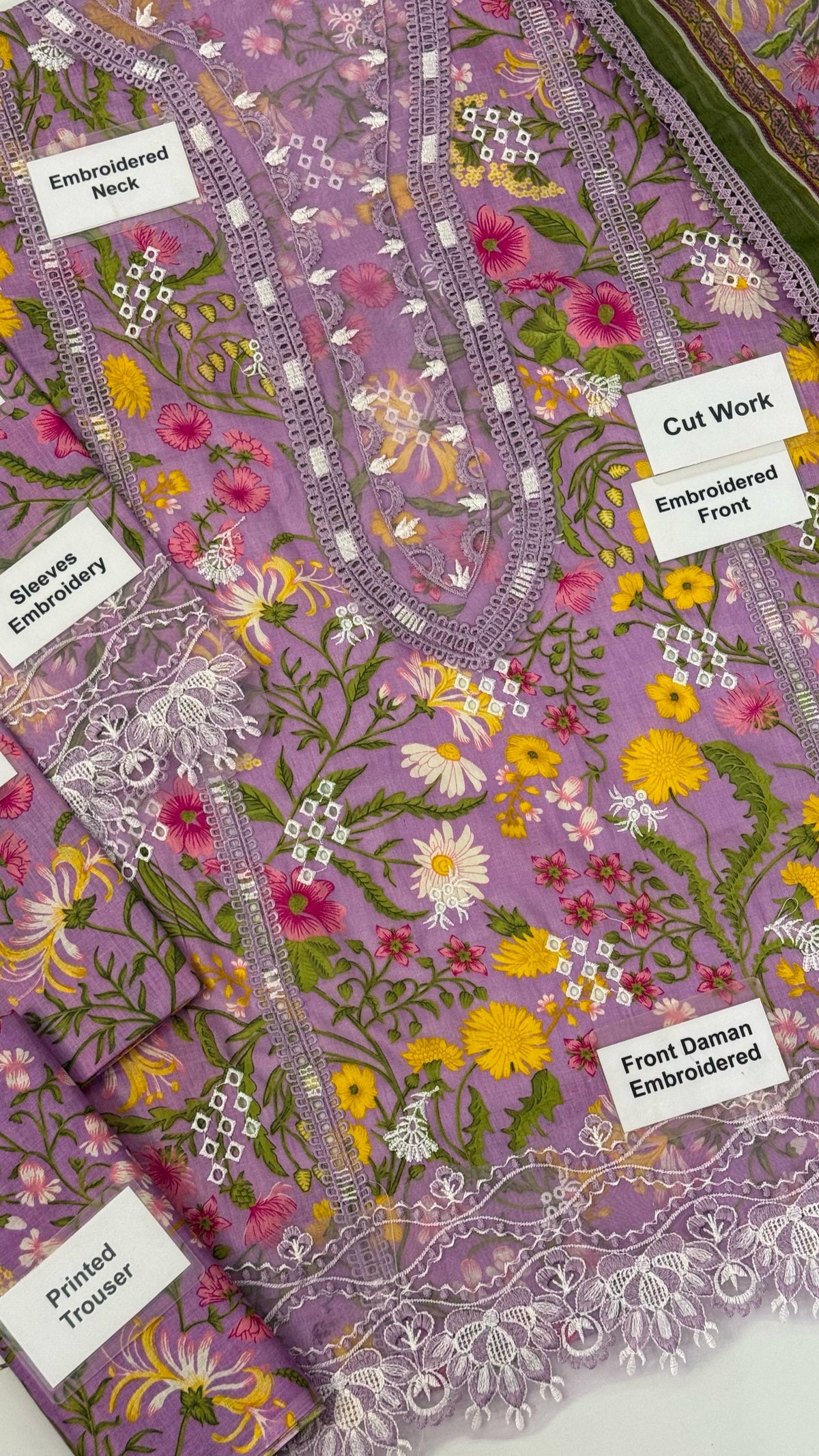 Grace S1134-Embroidered 3pc CHIKANKARI Lawn dress with Printed Chiffon Dupatta.