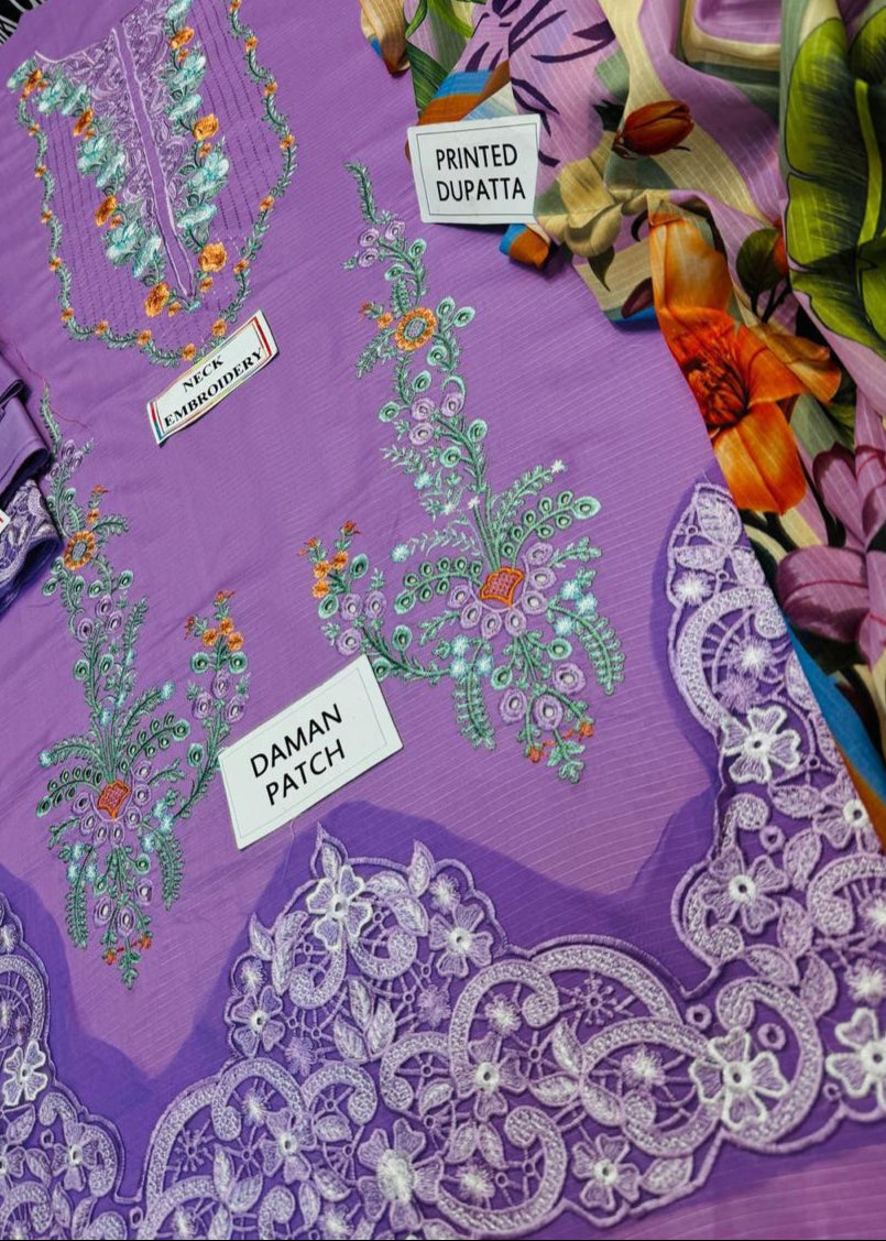 Grace S1192-Embroidered 3pc CHICKANKARI Lawn Dress With Printed Munar Dupatta.