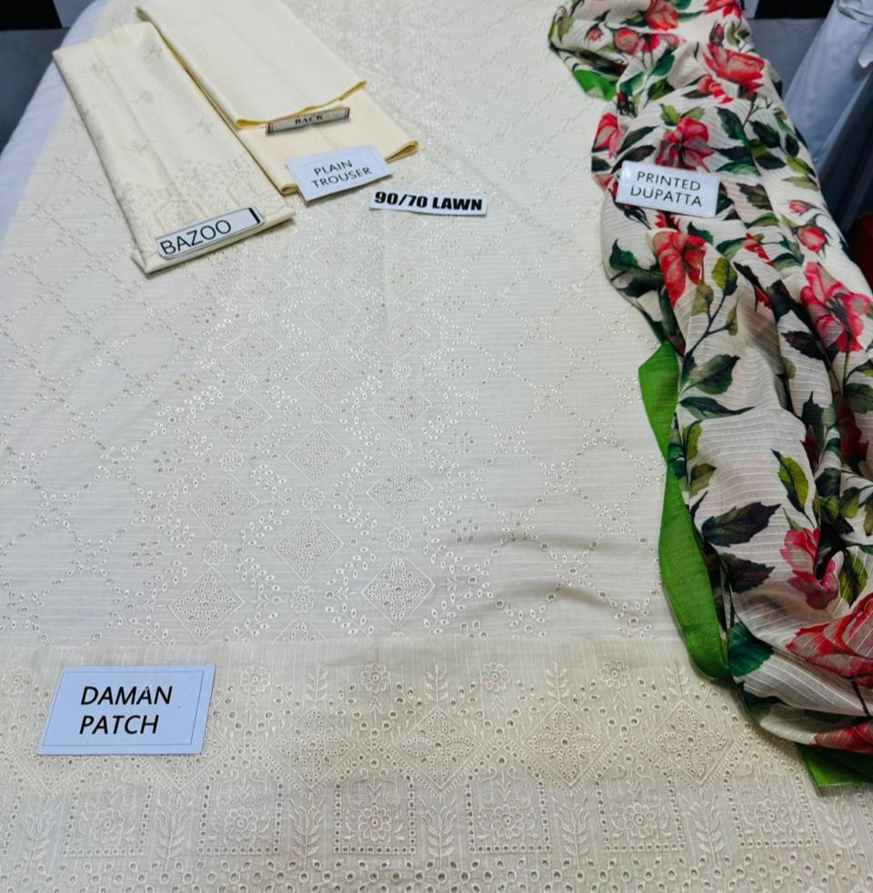 Grace S1199-Embroidered 3pc CHICKANKARI Lawn Dress With Printed Munar Dupatta.