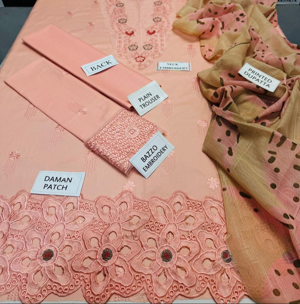 Grace S1205-Embroidered 3pc Lawn dress with Printed Munar Dupatta.