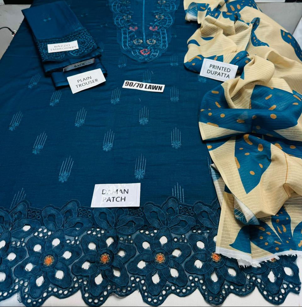 Grace S1204-Embroidered 3pc Lawn dress with Printed Munar Dupatta.