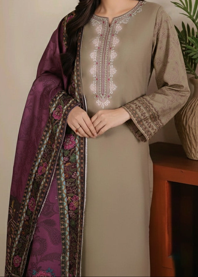 Grace W755 - Embroidered 3pc Marina Dress With Printed Shawl.